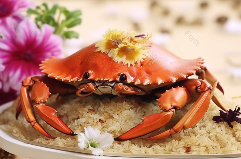 清蒸大闸蟹鲜花摆盘实拍特写,高清,摄影图,摄影图片,图片大全,摄影图免费下载